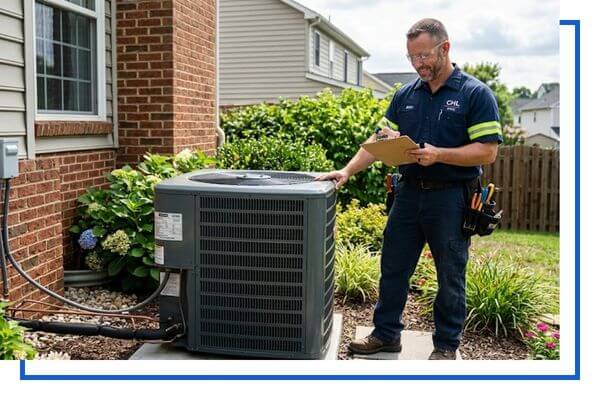 Ac Repair 1 AC tech looking at the condenser unit