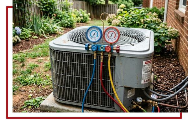 Ac Repair 2 Manifold sitting on AC condenser