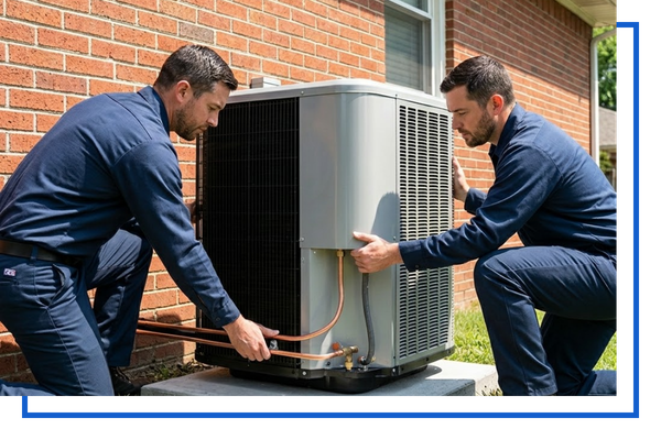 two techs working on new unit installation 