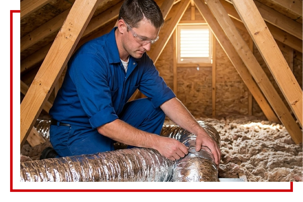 2 Ac Installation In Neptune Beach tech running new hvac ductwork in attic